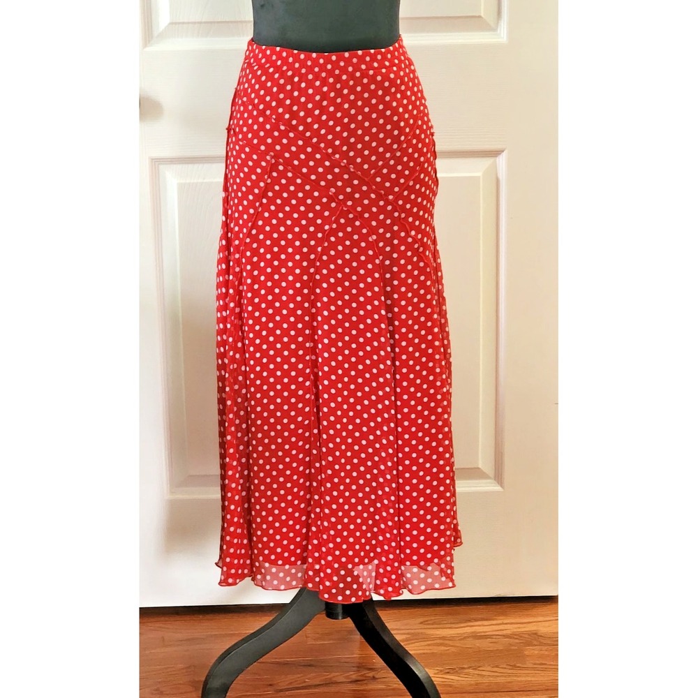 A La Carte Red and White Dotted Swiss Lined Skirt Size Small with fluted hem